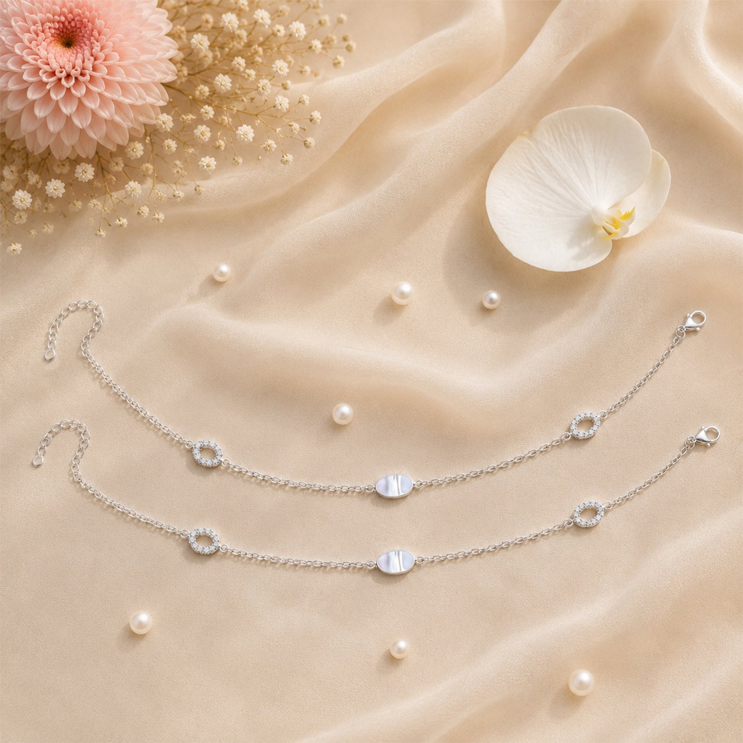 Silver Oval & Zircon Ring Italian Anklet