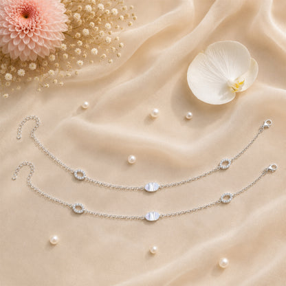 Silver Oval & Zircon Ring Italian Anklet