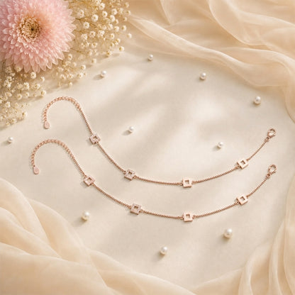 Rose Gold Zircon Studded Square Italian Anklet