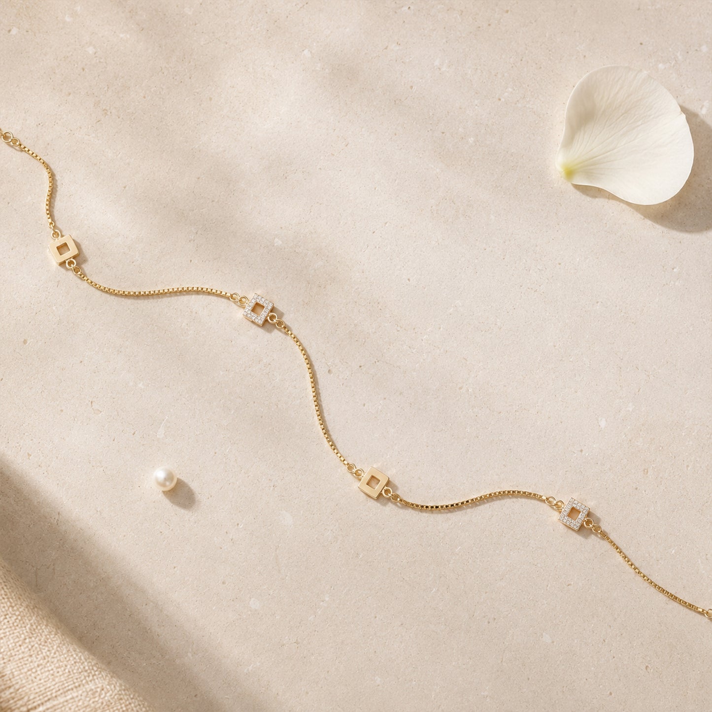 Rose Gold Zircon Studded Square Italian Anklet