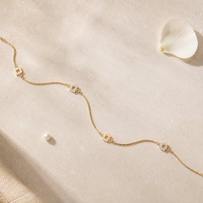 Rose Gold Zircon Studded Square Italian Anklet