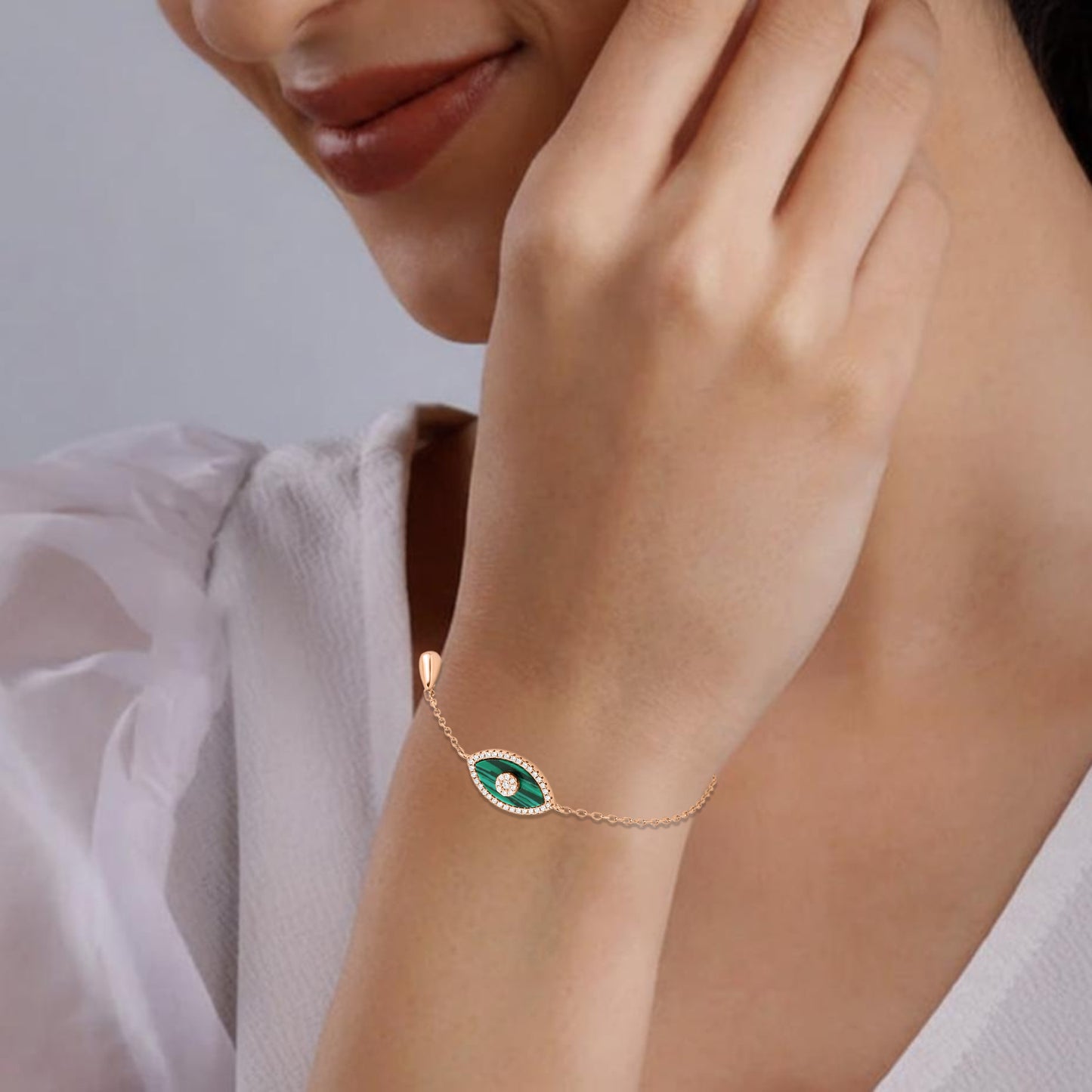 Silver Green Evil Eye Bracelet