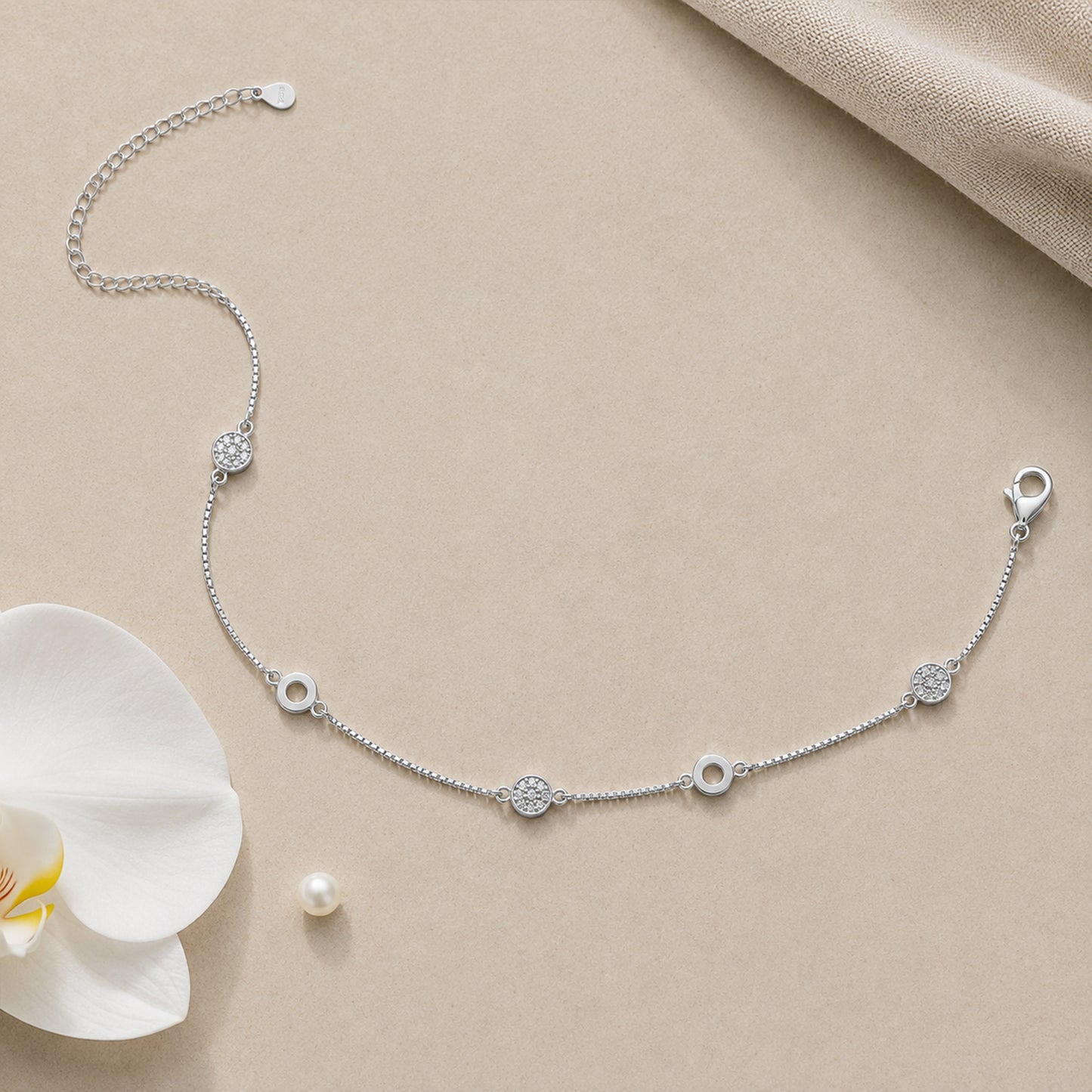 Silver Solitaire Circle Italian Anklet