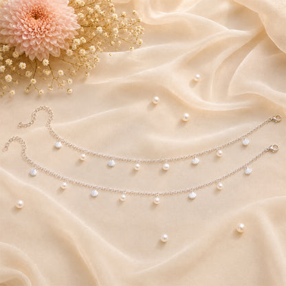 Silver Pearl Shell Charm Italian Anklet