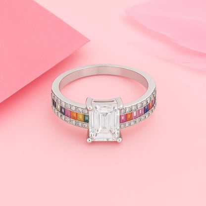 Silver Rainbow Bejewelled Solitaire Ring