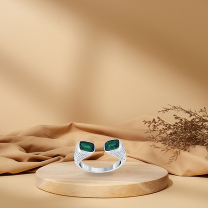 Silver Green Crescent Ring