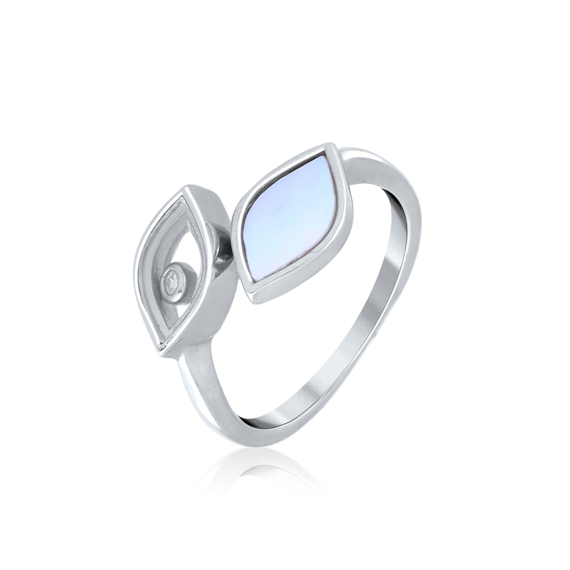 Silver Twin Leaf Charm Ring