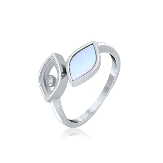 Silver Twin Leaf Charm Ring