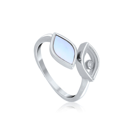 Silver Twin Leaf Charm Ring