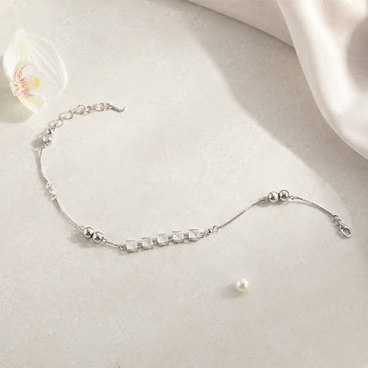 Silver geometric square bead Italian anklet