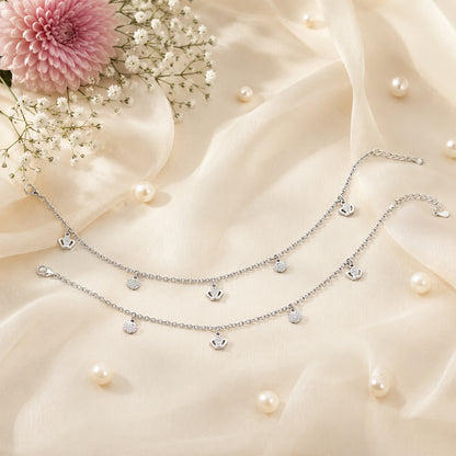 Silver Crown Heart Italian Anklet