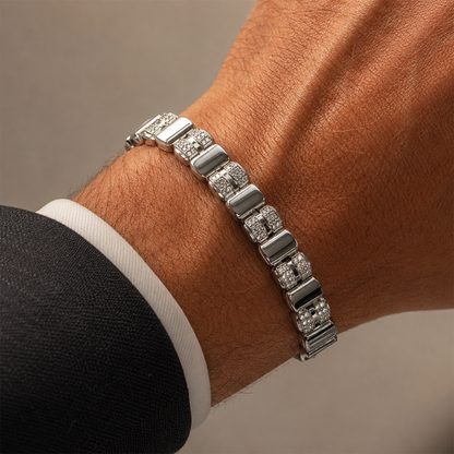 Premium Silver Link Bracelet with Stone Accents