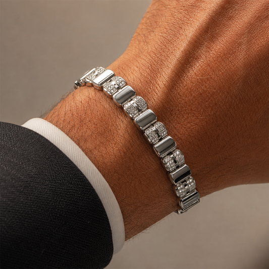 Premium Silver Link Bracelet with Stone Accents