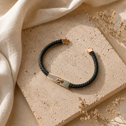 Gold Jaguar Crystal Clasp Braided Leather Bracelet