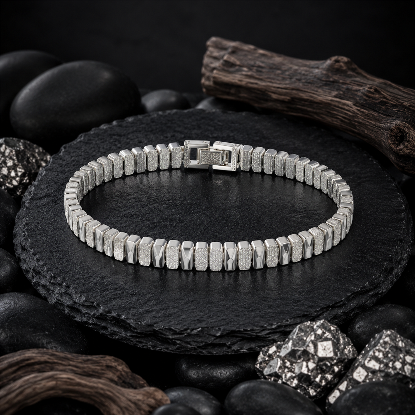 Silver Texture Link Bracelet