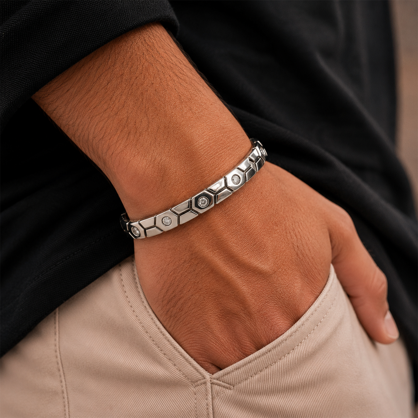 Silver Hexa Crystal Kada