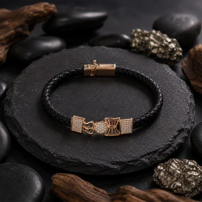 Gold Mahadev Symbol Pavé Crystal Leather Bracelet