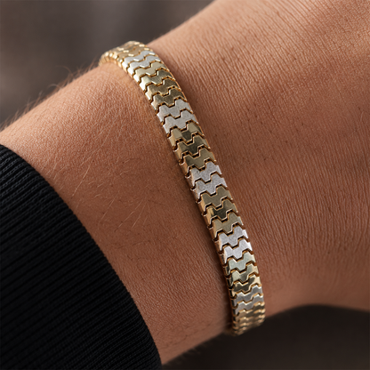 Two-Tone Geometric Interlocking Link Bracelet