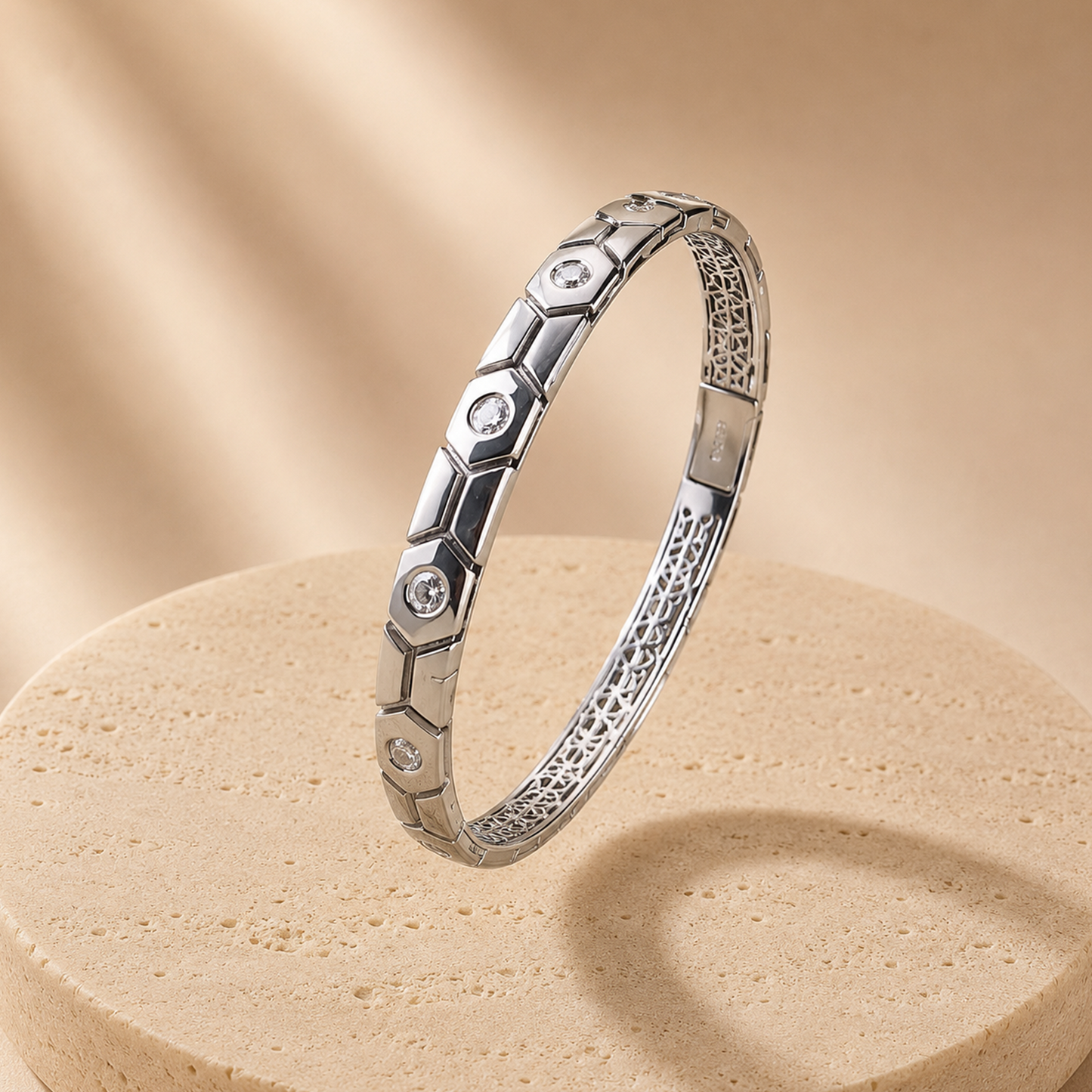 Silver Hexa Crystal Kada