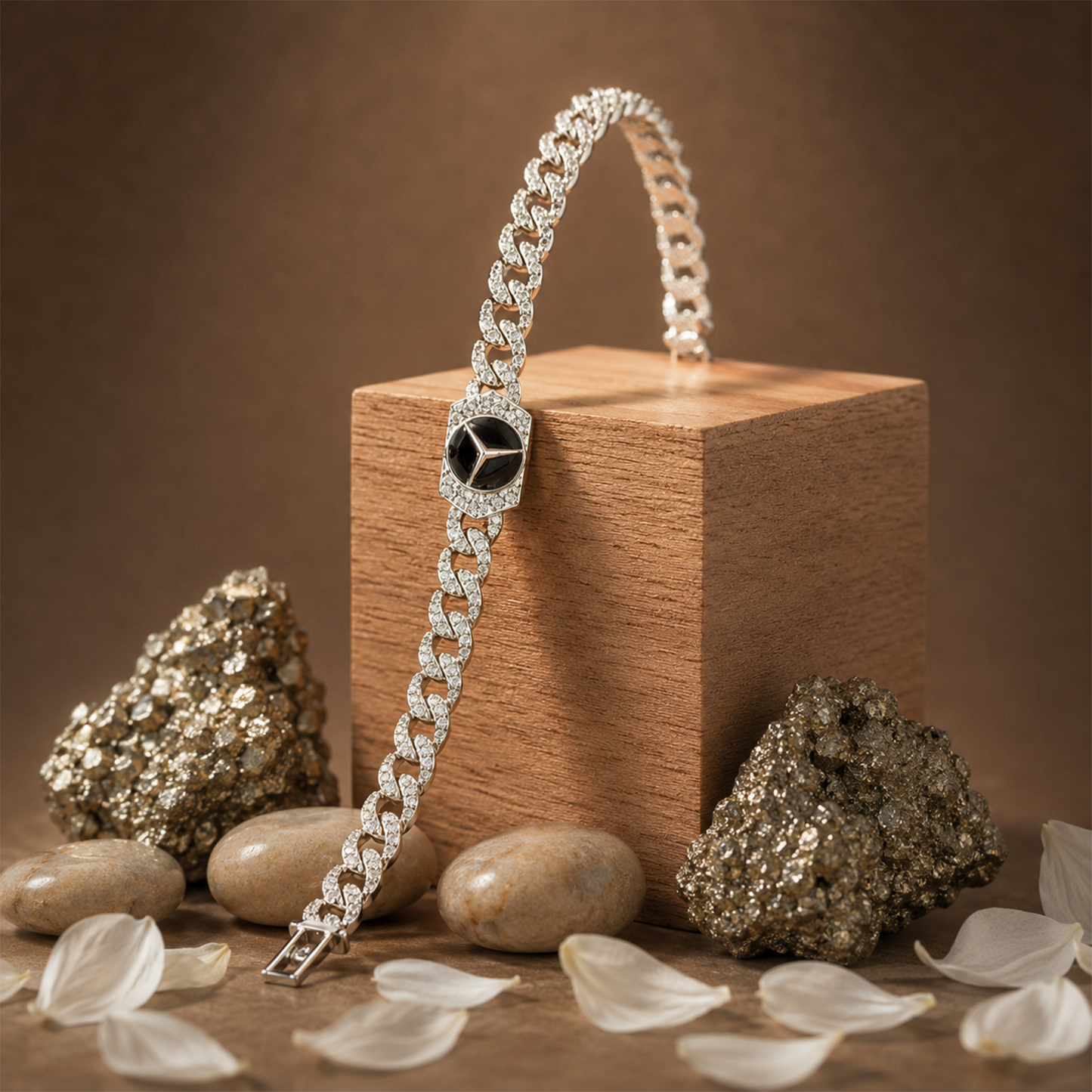 Silver Black Emblem Cuban Link Bracelet