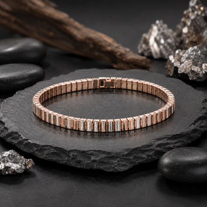 Rose Gold and Silver Ribbed Block Link Bracelet
