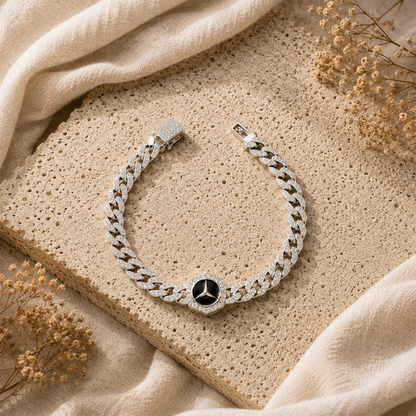 Silver Black Emblem Cuban Link Bracelet