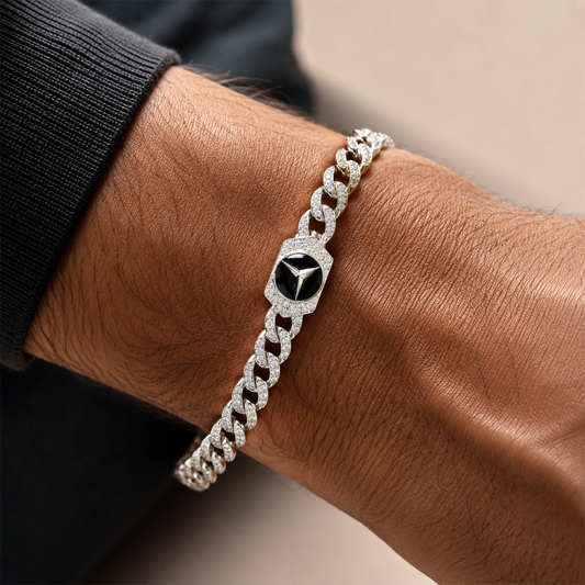 Silver Black Emblem Cuban Link Bracelet