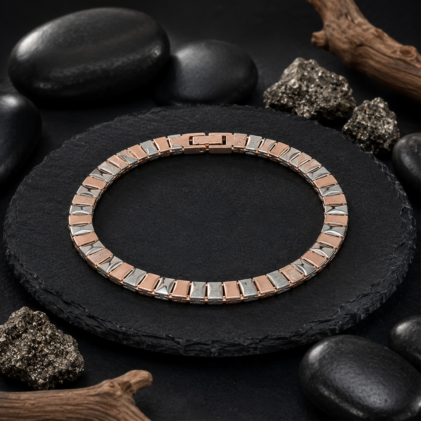 Two-Tone Textured Pyramid Block Link Bracelet