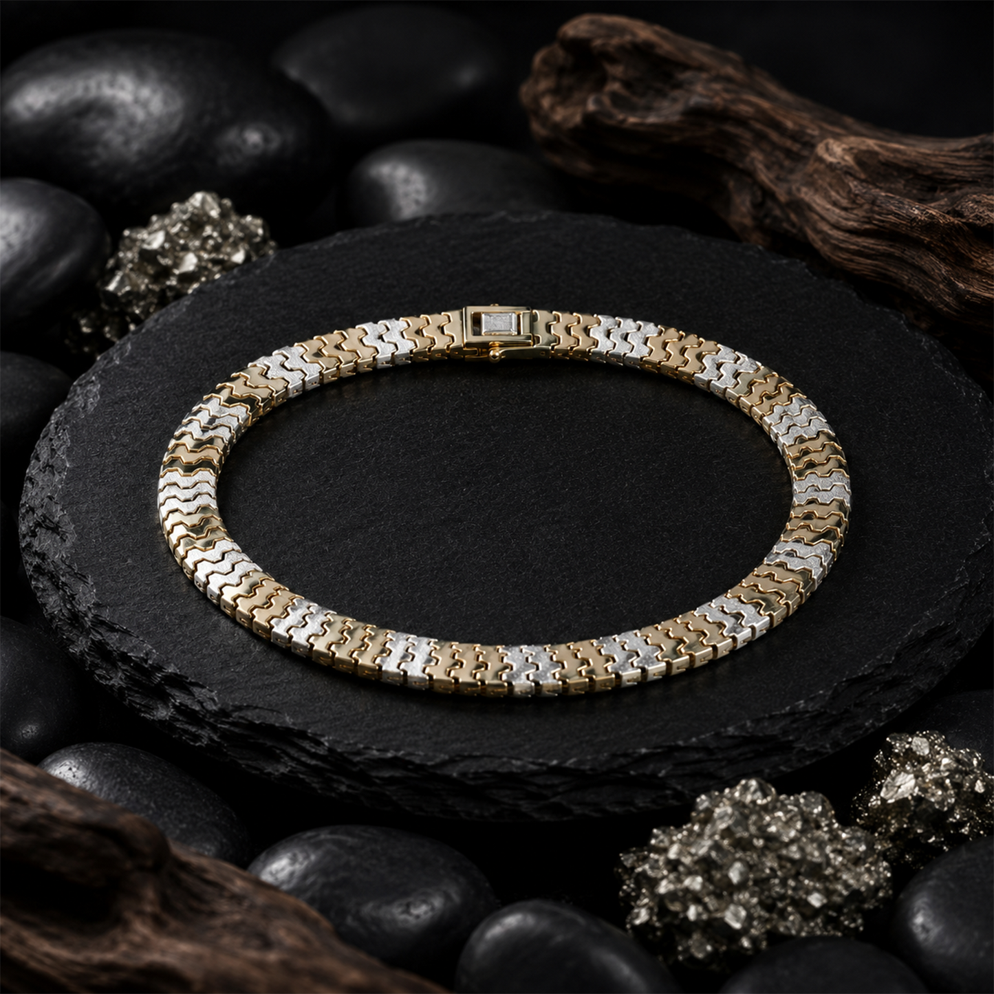Two-Tone Geometric Interlocking Link Bracelet