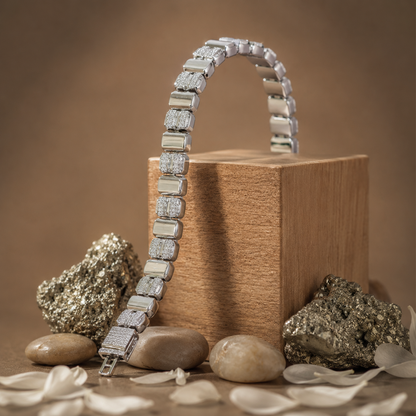 Premium Silver Link Bracelet with Stone Accents