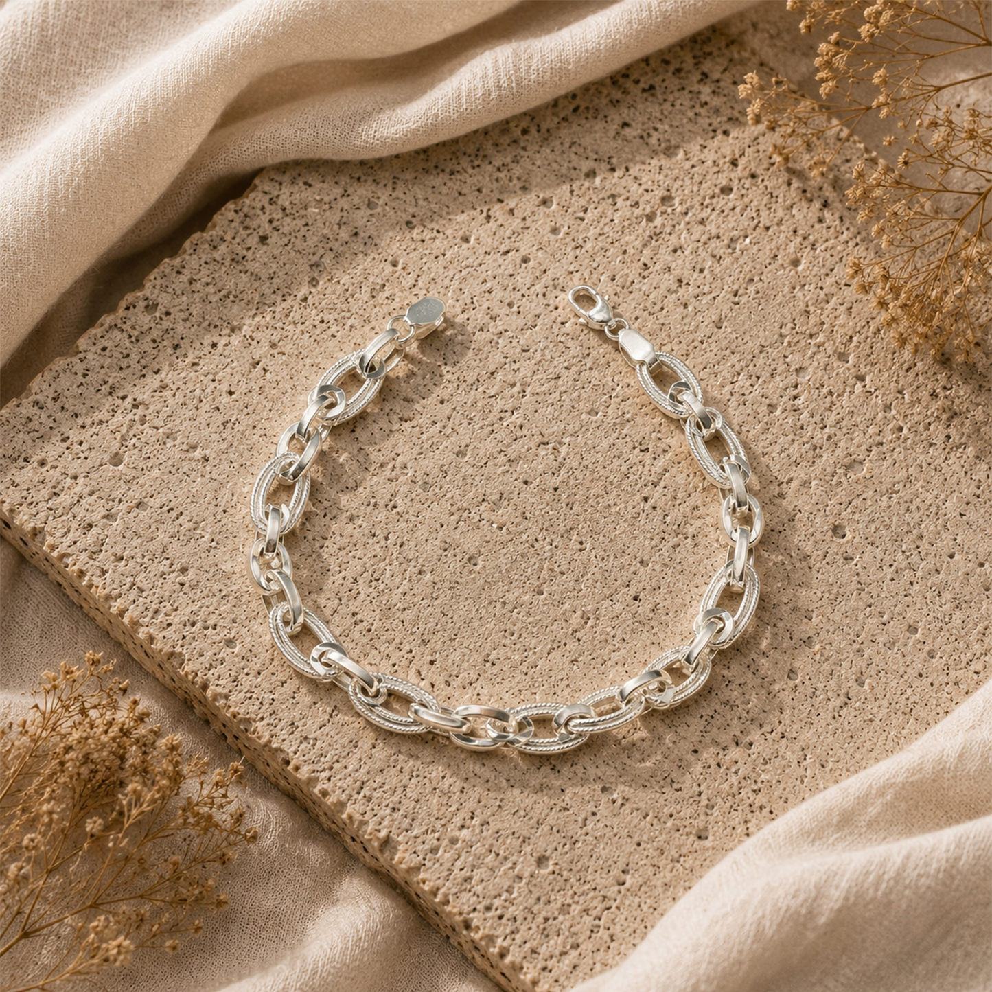 Silver Figaro Link Bracelet