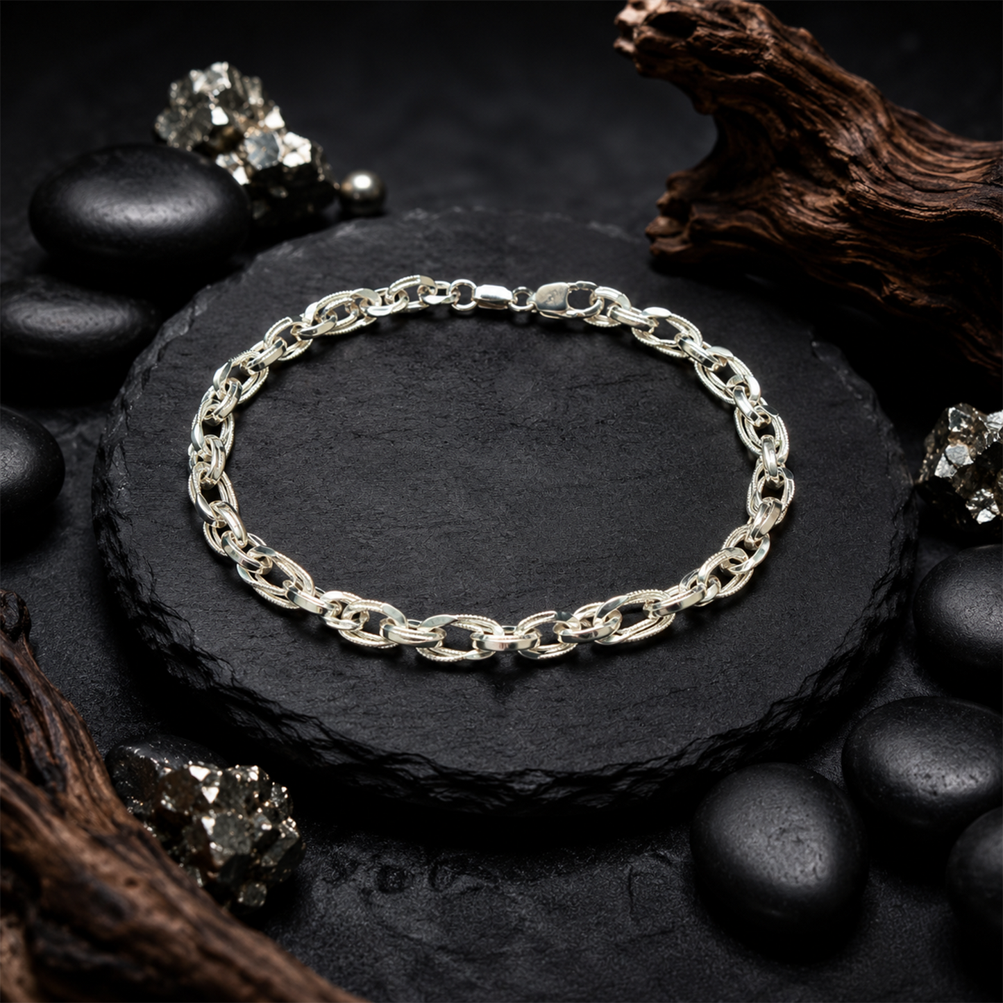 Silver Figaro Link Bracelet