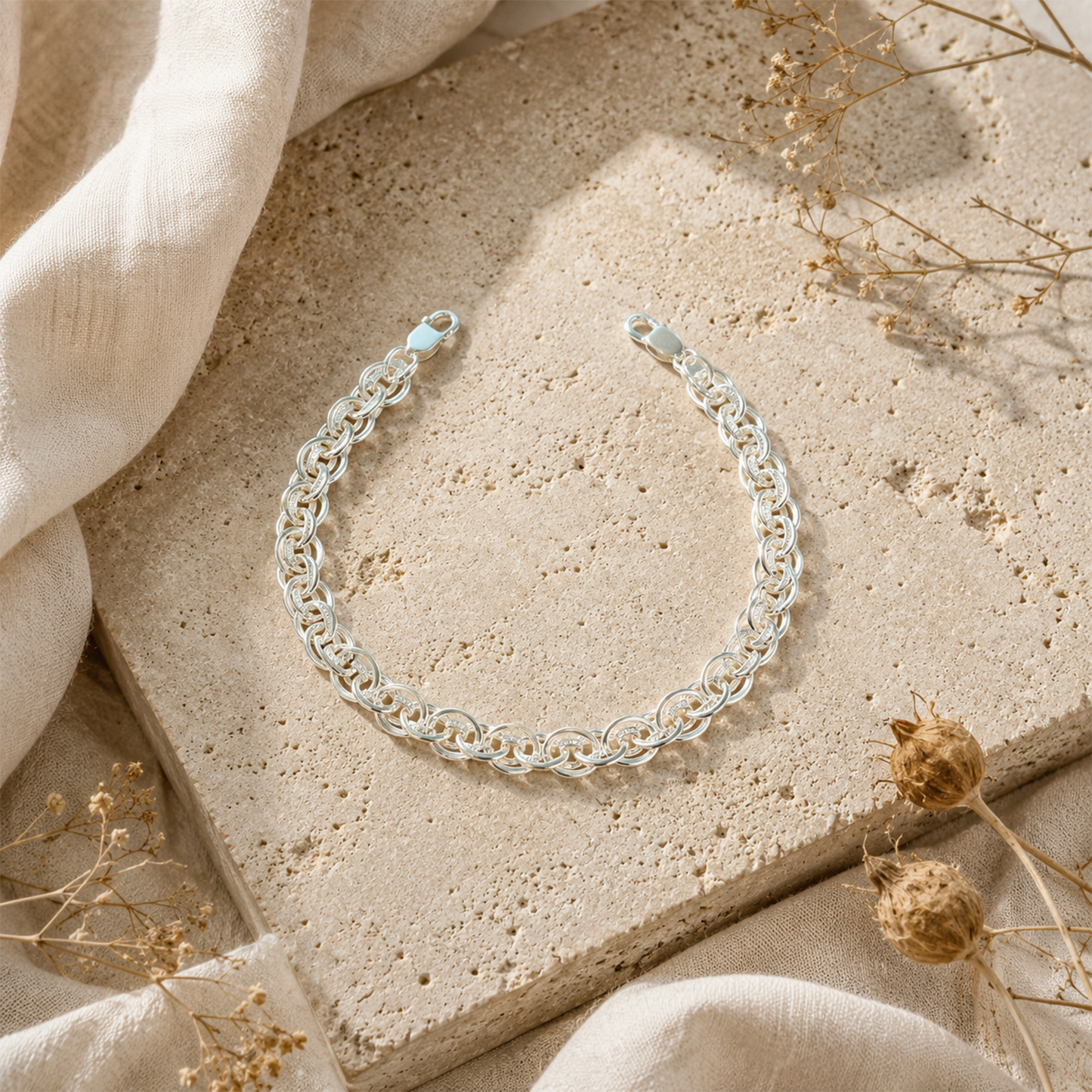Silver Double Oval Link Bracelet