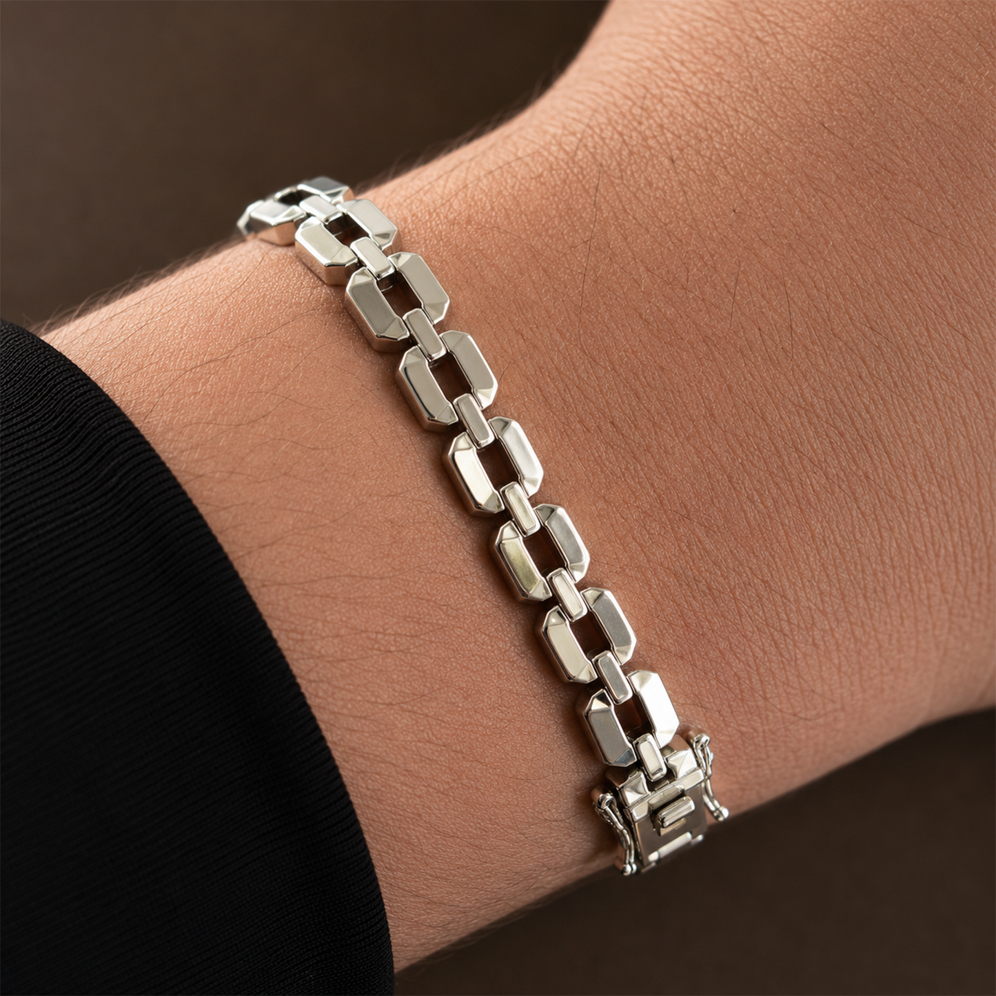 Silver Hexagonal Link Bracelet