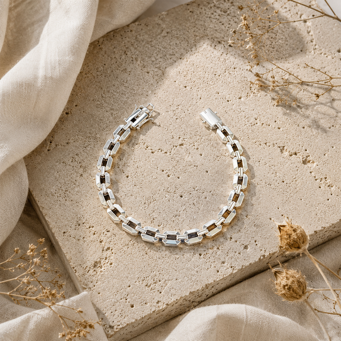 Silver Hexagonal Link Bracelet