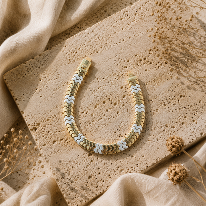 Two-Tone Geometric Interlocking Link Bracelet