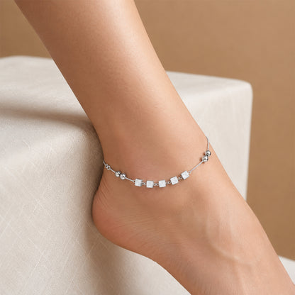 Silver geometric square bead Italian anklet