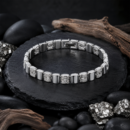 Premium Silver Link Bracelet with Stone Accents