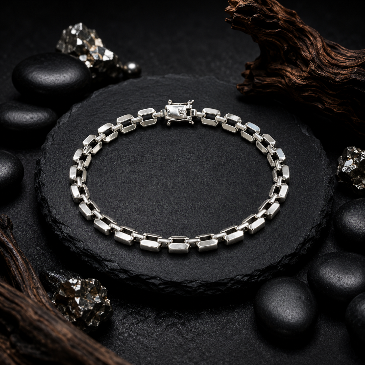 Silver Hexagonal Link Bracelet