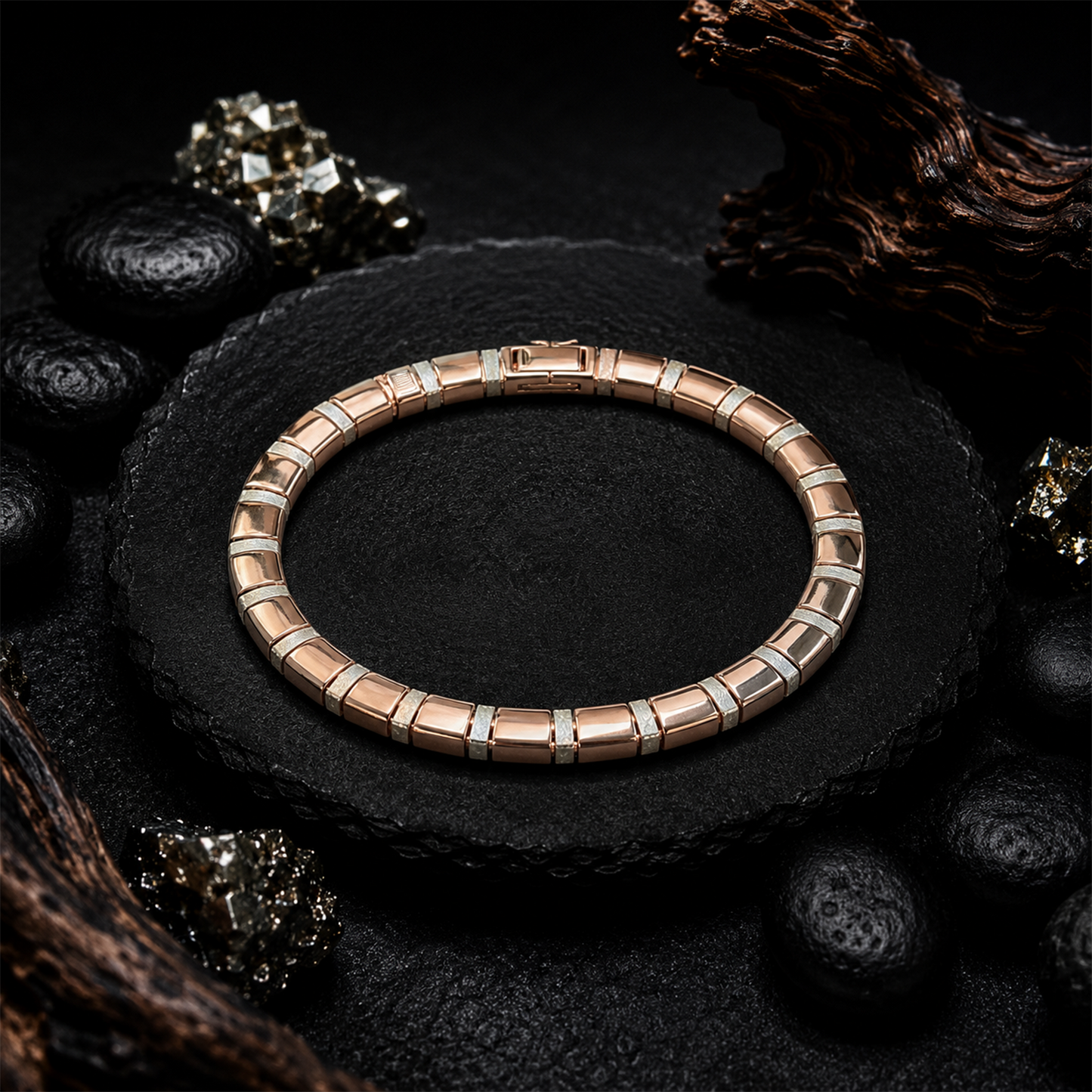 Rose Gold Two-Tone Bar Link Bracelet