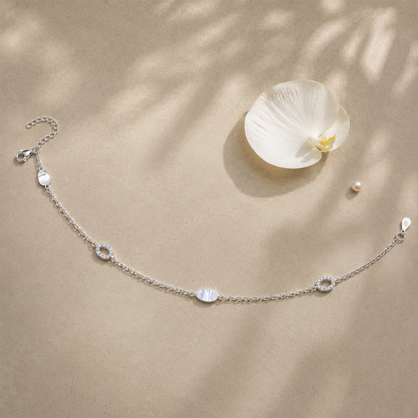 Silver Oval & Zircon Ring Italian Anklet