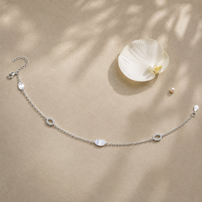 Silver Oval & Zircon Ring Italian Anklet