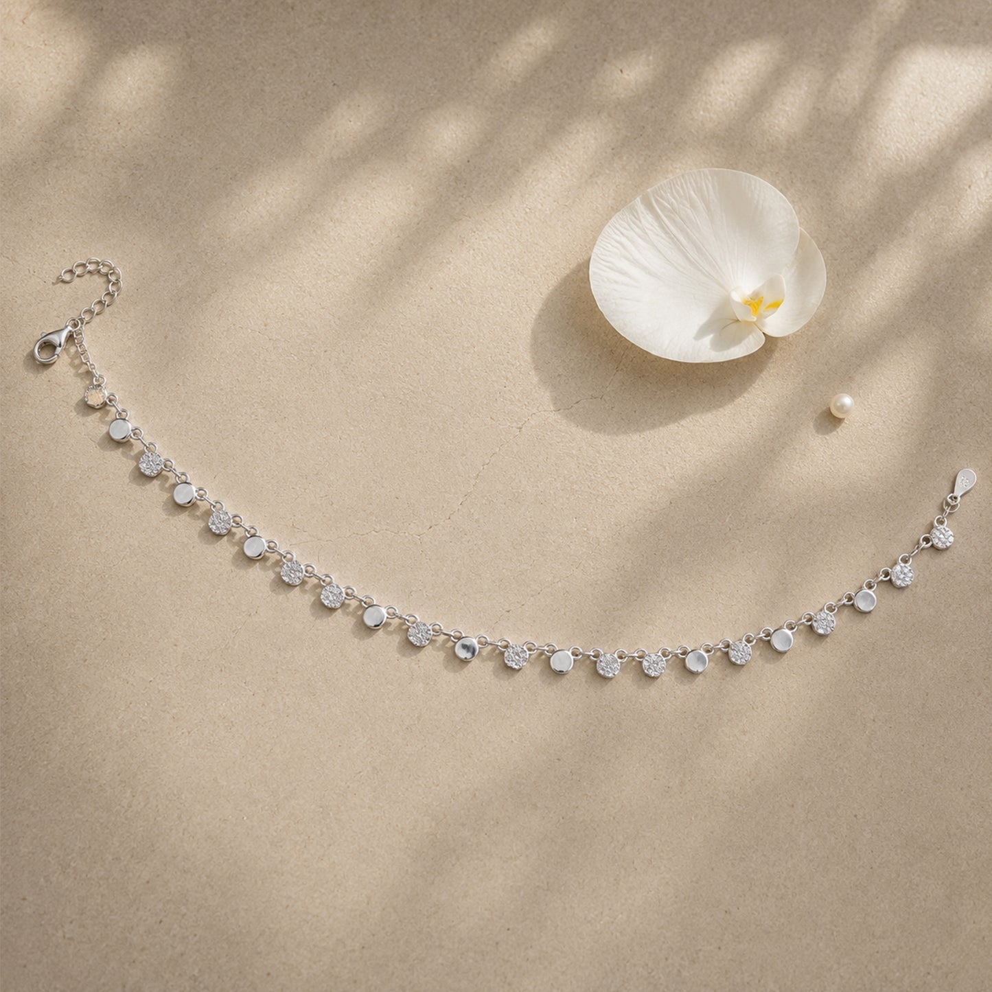 Silver Zircon Disc Drop Italian Anklet