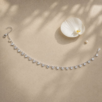 Silver Zircon Disc Drop Italian Anklet
