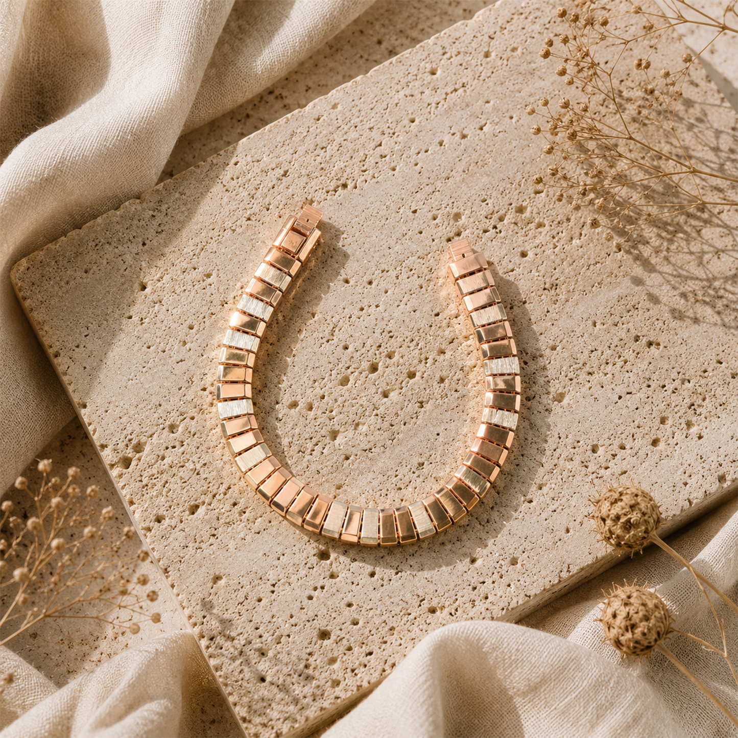 Rose Gold Two-Tone Tile Bracelet