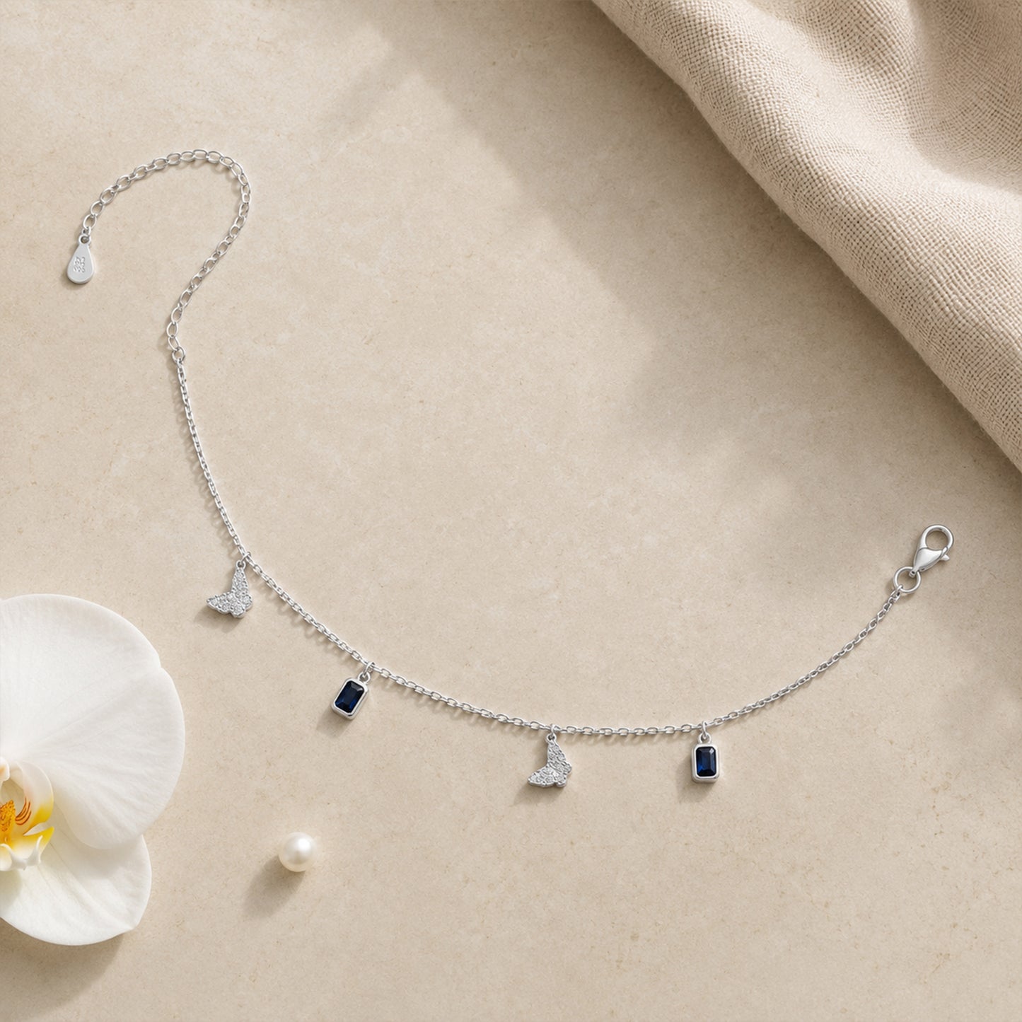 Blue Stone Butterfly Italian Anklet