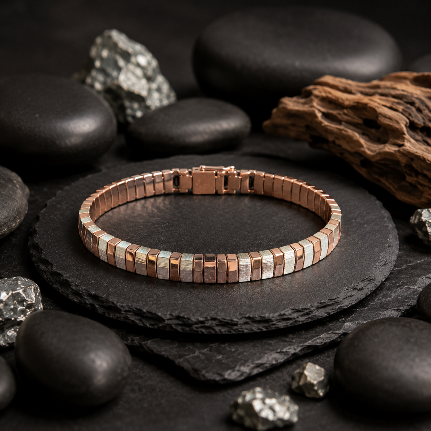 Rose Gold Two-Tone Tile Bracelet