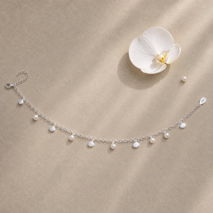 Silver Pearl Shell Charm Italian Anklet