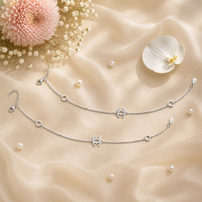 Silver Interlocked Zircon Italian Anklet
