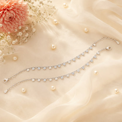 Silver Zircon Disc Drop Italian Anklet